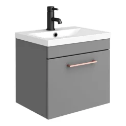 Arezzo Grey Wall Hung Sink Vanity Unit + Toilet Package With Rose Gold Handle -Bathroom Furniture azgrgwhp1 d1
