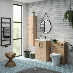 Arezzo Floor Standing Vanity Unit - Rustic Oak - 600mm With Matt Black Handles -Bathroom Furniture azro6fsvmb d4