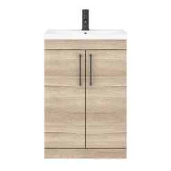 Arezzo Floor Standing Vanity Unit - Rustic Oak - 600mm With Matt Black Handles