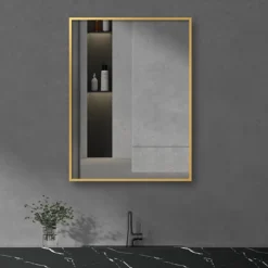 Arezzo Brushed Brass Square Edge Framed Bathroom Mirror - 800 X 600mm -Bathroom Furniture azs68bb d2