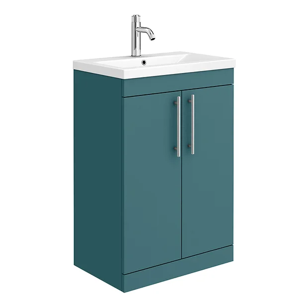 Arezzo Floor Standing Vanity Unit - Matt Green - 600mm With Industrial Style Chrome Handles 4 Arezzo Floor Standing Vanity Unit - Matt Green - 600mm With Industrial Style Chrome Handles - Image 2