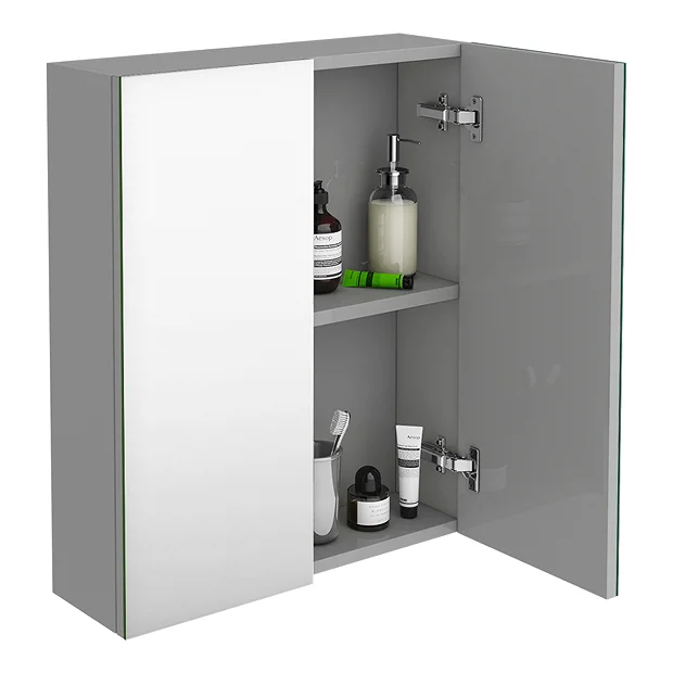 Brooklyn 600mm Grey Mist Bathroom Mirror Cabinet - 2 Door 3 Brooklyn 600mm Grey Mist Bathroom Mirror Cabinet - 2 Door