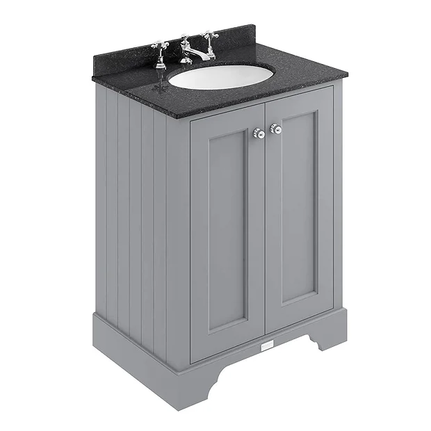 Bayswater Plummett Grey 600mm 2 Door Vanity Unit & 3TH Black Marble Basin Top 3 Bayswater Plummett Grey 600mm 2 Door Vanity Unit & 3TH Black Marble Basin Top