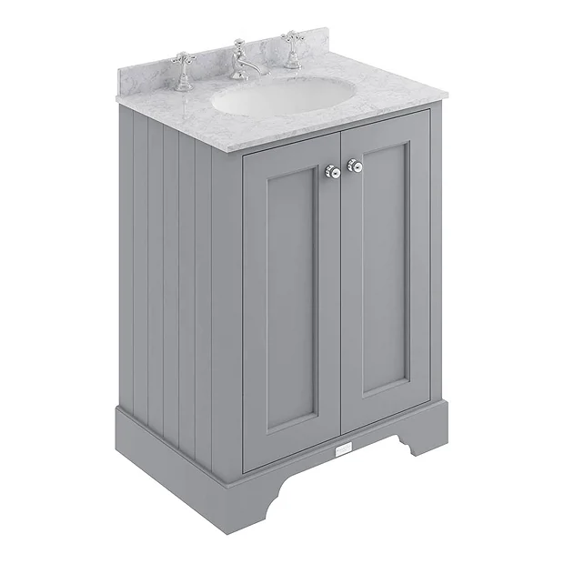Bayswater Plummett Grey 600mm 2 Door Vanity Unit & 3TH Grey Marble Basin Top 3 Bayswater Plummett Grey 600mm 2 Door Vanity Unit & 3TH Grey Marble Basin Top