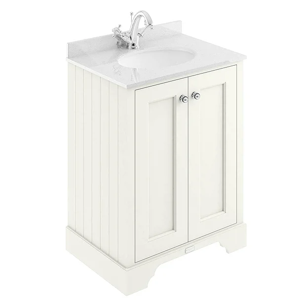 Bayswater Pointing White 600mm 2 Door Vanity Unit & 1TH White Marble Basin Top 3 Bayswater Pointing White 600mm 2 Door Vanity Unit & 1TH White Marble Basin Top