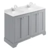Bayswater Plummett Grey 1200mm 4 Door Vanity Unit & 1TH White Marble Double Bowl Basin Top 1 Bayswater Plummett Grey 1200mm 4 Door Vanity Unit & 1TH White Marble Double Bowl Basin Top -Bathroom Furniture bayf107bayc234 l