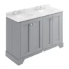Bayswater Plummett Grey 1200mm 4 Door Vanity Unit & 3TH White Marble Double Bowl Basin Top -Bathroom Furniture bayf107bayc237 l