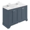 Bayswater Stiffkey Blue 1200mm 4 Door Vanity Unit & 1TH White Marble Double Bowl Basin Top 1 Bayswater Stiffkey Blue 1200mm 4 Door Vanity Unit & 1TH White Marble Double Bowl Basin Top -Bathroom Furniture bayf108bayc234 l