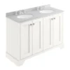 Bayswater Pointing White 1200mm 4 Door Vanity Unit & 3TH Grey Marble Double Bowl Basin Top