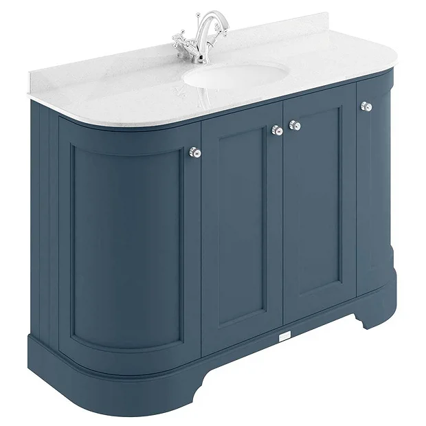 Bayswater Stiffkey Blue Curved 1200mm 4-Door Vanity Unit & 1TH White Marble Single Bowl Basin Top 4 Bayswater Stiffkey Blue Curved 1200mm 4-Door Vanity Unit & 1TH White Marble Single Bowl Basin Top - Image 2