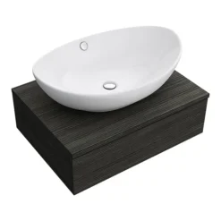 Brooklyn Floating Basin Shelf With Drawer - Black - 600mm Incl. Oval Basin -Bathroom Furniture bctblk6b2nd1