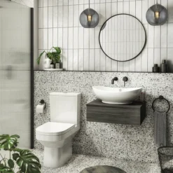 Brooklyn Floating Basin Shelf With Drawer - Black - 600mm Incl. Oval Basin -Bathroom Furniture bctblk6b2nd5