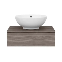 Brooklyn Floating Basin Shelf With Drawer - Grey Avola - 600mm Incl. Round Basin