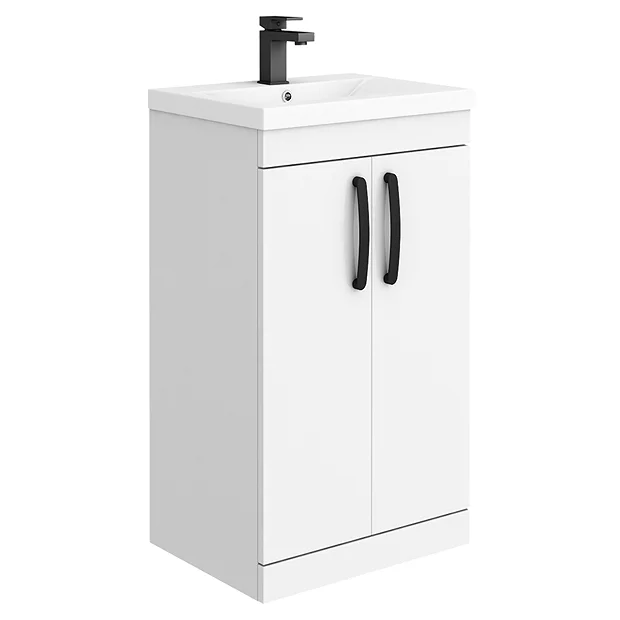 Brooklyn Gloss White Vanity Unit - 500mm Wide With Matt Black Handles 4 Brooklyn Gloss White Vanity Unit - 500mm Wide With Matt Black Handles - Image 2