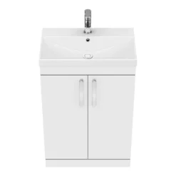Brooklyn 600 Gloss White Floor Standing Vanity Unit With Thin-Edge Basin -Bathroom Furniture bfs6whtted4