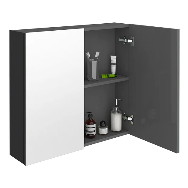 Brooklyn 800mm Gloss Grey Bathroom Mirror Cabinet - 2 Door 3 Brooklyn 800mm Gloss Grey Bathroom Mirror Cabinet - 2 Door