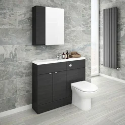 Brooklyn 600mm Bathroom Mirror & Fascia Cabinet - Black -Bathroom Furniture brooklynbathroommirrorfasciacabinetblack600mmd1