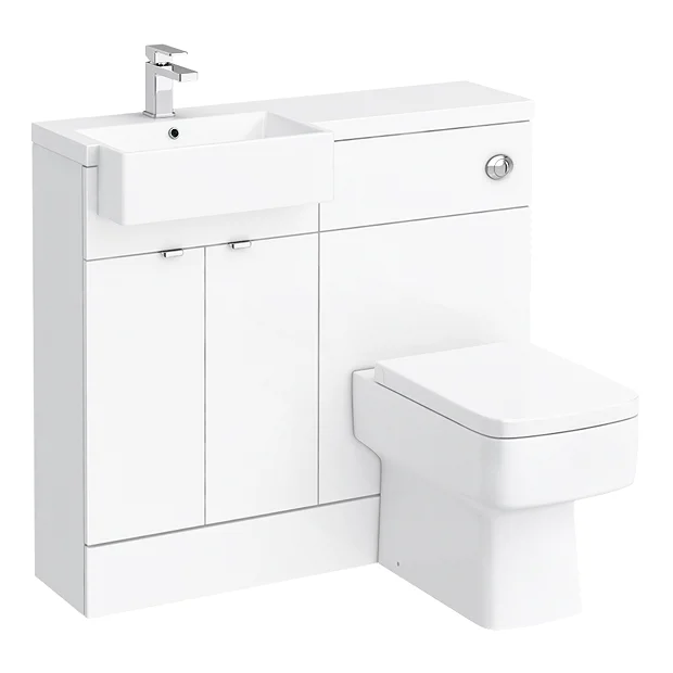 Brooklyn 1000 Gloss White Semi-Recessed Combination Unit (Square Basin, Vanity + WC Unit) 3 Brooklyn 1000 Gloss White Semi-Recessed Combination Unit (Square Basin, Vanity + WC Unit)