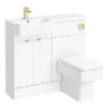Brooklyn 1000 Gloss White Square Semi-Recessed Combination Unit W. Brushed Brass Handles + Flush 2 Brooklyn 1000 Gloss White Square Semi-Recessed Combination Unit W. Brushed Brass Handles + Flush -Bathroom Furniture bs14bb d4