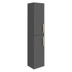 Brooklyn Gloss Grey Wall Hung Tall Storage Cabinet With Brushed Brass Handles -Bathroom Furniture btbggbb lrg