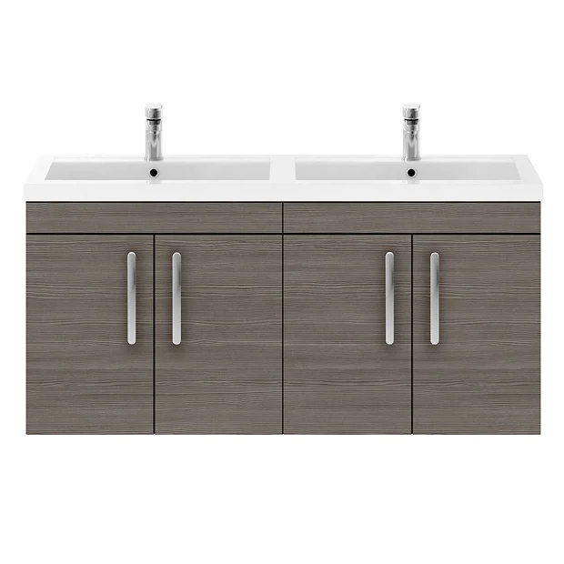 Brooklyn 1205mm Grey Avola Wall Hung 4 Door Double Basin Vanity Unit 7 Brooklyn 1205mm Grey Avola Wall Hung 4 Door Double Basin Vanity Unit - Image 5