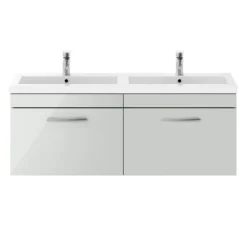 Brooklyn 1205mm Grey Mist Wall Hung 2 Drawer Double Basin Vanity Unit -Bathroom Furniture bwh12gm1d d5