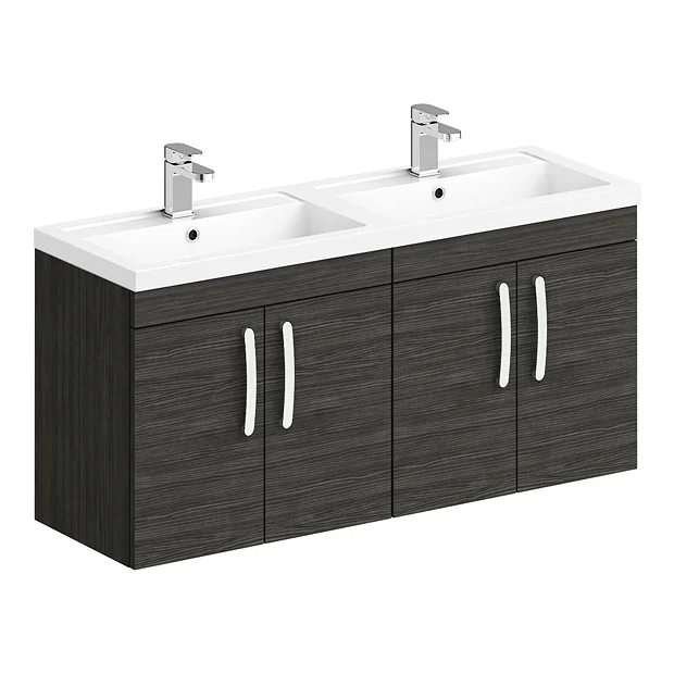 Brooklyn 1205mm Black Wall Hung 4 Door Double Basin Vanity Unit 4 Brooklyn 1205mm Black Wall Hung 4 Door Double Basin Vanity Unit - Image 2