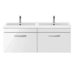 Brooklyn 1205mm Gloss White Wall Hung 2 Drawer Double Basin Vanity Unit -Bathroom Furniture bwh12w1d d3