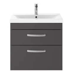 Brooklyn 600mm Gloss Grey 2 Drawer Wall Hung Vanity Unit -Bathroom Furniture bwh6gg2d d2