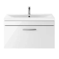 Brooklyn 800mm White Gloss Wall Hung Vanity Unit - Single Drawer -Bathroom Furniture bwh8wht d1