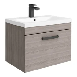 Brooklyn Wall Hung Vanity - Grey Avola - 600mm Wide 1-Drawer Incl. Matt Black Handle -Bathroom Furniture bwhsd6gamb lrg