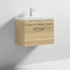 Brooklyn 600 Natural Oak Wall Hung 1-Drawer Vanity Unit With Thin-Edge Basin -Bathroom Furniture bwhsd6oakte d3