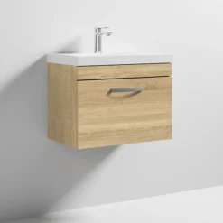 Brooklyn 600 Natural Oak Wall Hung 1-Drawer Vanity Unit With Thin-Edge Basin