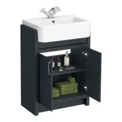 Chatsworth Traditional Graphite Semi-Recessed Vanity - 600mm Wide -Bathroom Furniture c600srblk d3 256851