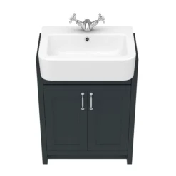 Chatsworth Traditional Graphite Semi-Recessed Vanity - 600mm Wide -Bathroom Furniture c600srblk d3 256854