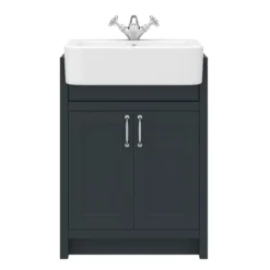 Chatsworth Traditional Graphite Semi-Recessed Vanity - 600mm Wide -Bathroom Furniture c600srblk d4