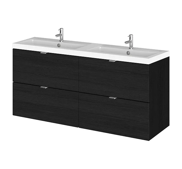 Hudson Reed 1200mm Hacienda Black Full Depth Wall Hung 4-Drawer Unit & Double Basin 4 Hudson Reed 1200mm Hacienda Black Full Depth Wall Hung 4-Drawer Unit & Double Basin - Image 2