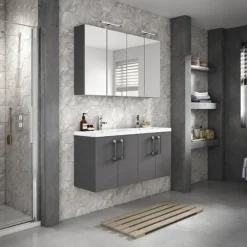 Hudson Reed 1200mm Gloss Grey Wall Hung Combination Unit & Double Basin (600 Vanity X 2)