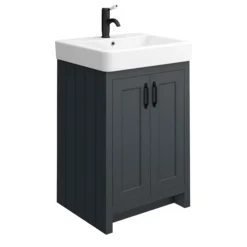 Chatsworth Traditional Graphite Double Basin Vanity + Cupboard Combination Unit With Matt Black Handles -Bathroom Furniture cblk142pkmb d2