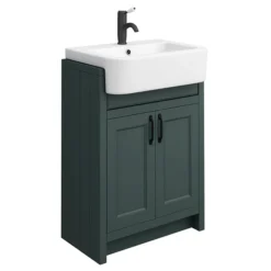 Chatsworth Traditional Green Semi-Recessed Vanity Unit W. Matt Black Handles + Toilet Package -Bathroom Furniture csr6wcgrnmb d1