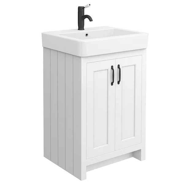 Chatsworth Traditional White Double Basin Vanity + Cupboard Combination Unit With Matt Black Handles 6 Chatsworth Traditional White Double Basin Vanity + Cupboard Combination Unit With Matt Black Handles - Image 4