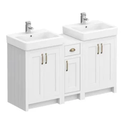 Chatsworth Traditional White Double Basin Vanity + Cupboard Combination Unit -Bathroom Furniture cwht142pknd1