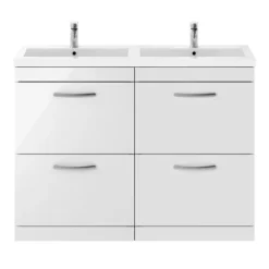 Brooklyn 1205mm Gloss White Double Basin 4 Drawer Vanity Unit