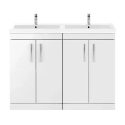 Brooklyn 1205mm White Gloss Double Basin Vanity Unit -Bathroom Furniture dbfs12wht d1