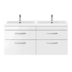 Brooklyn 1205mm White Gloss Wall Hung Double Basin Vanity Unit -Bathroom Furniture dbwh12wht d1