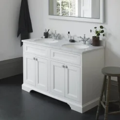 Burlington 130 4-Door Vanity Unit & Minerva Worktop With Double Basin - Classic Grey