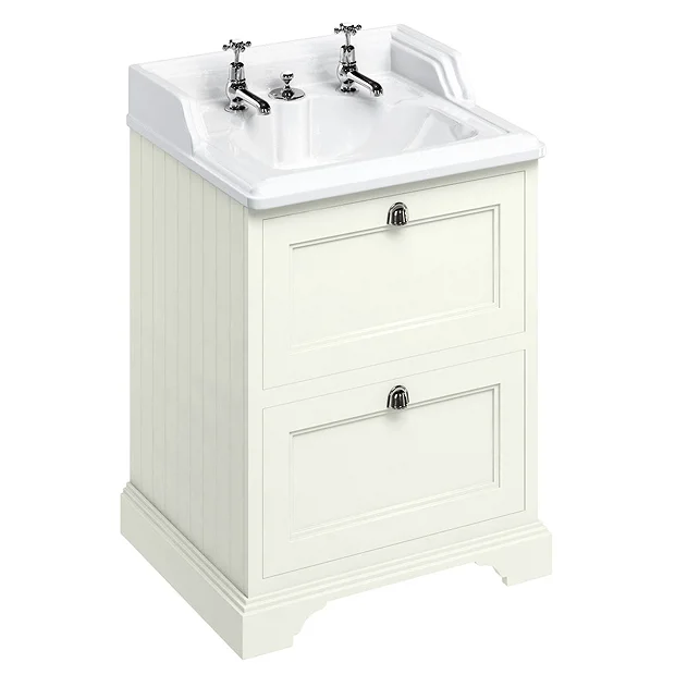 Burlington 65 2-Drawer Vanity Unit & Classic Invisible Overflow/Waste Basin (Sand - 2 Tap Hole) 4 Burlington 65 2-Drawer Vanity Unit & Classic Invisible Overflow/Waste Basin (Sand - 2 Tap Hole) - Image 2