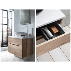 Crosswater Glide II Wall Hung Countertop Vanity Unit - Windsor Oak With Marble Worktop