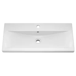 Haywood 800mm Gloss White / Natural Oak 2 Drawer Vanity Unit With Open Shelf + Ceramic Basin