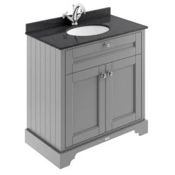 Old London 800mm Cabinet & Single Bowl Black Marble Top - Storm Grey